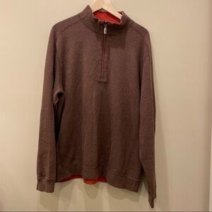 Tommy Bahama Reversible Flipshore Dark Taupe Heather Quarter Zip Sweater